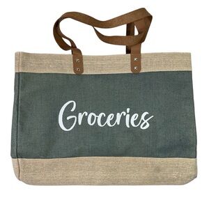 Simple Green Reusable Eco Friendly Jute Cotton Twill Grocery Tote Large Bag